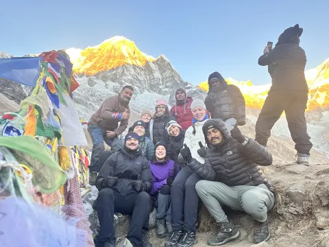 Trekking group enjoying the Annapurna Himalayan landscape