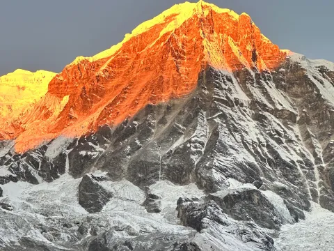 Golden sunrise over Annapurna Base Camp trekking route